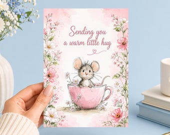 Sending You a Warm Little Hug | Mouse | Printable 5x7 Art (Digital Download)Junk Journal, Ephemera, Scrapbook, Collage, Card Making