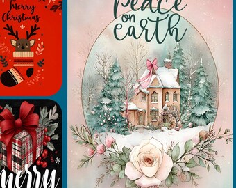 Peace on Earth Holiday Junk Journal Scrapbooking Gift Tags Card Toppers PDF Download
