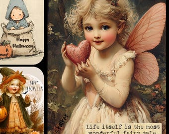 Pumpkin Fairy Halloween Junk Journal Scrapbooking Gift Tags Card Toppers PDF Download
