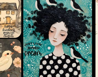 Whimsical Cottage Junk Journal Scrapbooking Gift Tags Card Making Toppers PDF Download