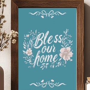 Bless Our Home Floral Cross Stitch Pattern Cottage Wall Art Sampler (PDF) 14 ct
