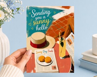 Sending Sunny Hello Summer Vibes | Printable 5x7 Art (Digital Download)Junk Journal, Ephemera, Scrapbook, Collage, Card Making