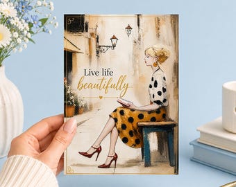 Live Life Beautifully Fashion Lady| | Printable 5x7 Journal Art (Digital Download)Junk Journal, Ephemera, Scrapbook, Collage, Card Making