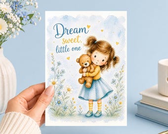 Dream Sweet Little One | Art Bedtime Nursery Printable 5x7 Download Junk Journal, Ephemera, Scrapbook, Collage, Card Making