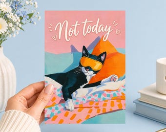 Not Today Cozy Cat Relax Mood | Printable 5x7 Art (Digital Download)Junk Journal, Ephemera, Scrapbook, Collage, Card Making