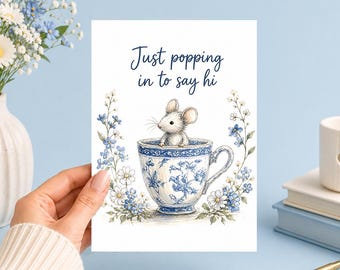 Just Popping In To Say Hi | Printable 5x7 Art (Digital Download)Junk Journal, Ephemera, Scrapbook, Collage, Card Making