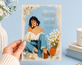 You Are Beautiful Just As You Are | Printable 5x7 Art (Digital Download) Junk Journal, Ephemera, Scrapbook, Collage, Card Making