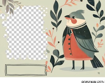 Personalize it!  Photo Art: Personalized Keepsake Gift (8x10 PNG) Folk Art Bird