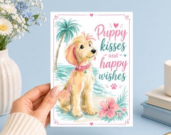 Puppy Kisses And Happy Wishes | Printable 5x7 Journal Art (Digital Download) Junk Journal, Ephemera, Scrapbook, Collage, Card Making