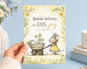 Special Delivery A Little Joy | Mouse Flower | Printable 5x7 (Digital Download)Junk Journal, Ephemera, Scrapbook, Collage, Card Making