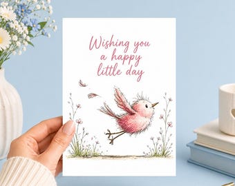 Wishing You a Happy Little Day | Bird | Printable 5x7 Art  (Digital Download)Junk Journal, Ephemera, Scrapbook, Collage, Card Making