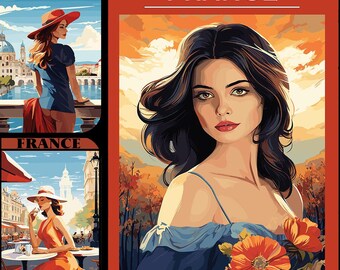 Germany France Riviera Travel Poster Junk Journal Scrapbook Card Tags Wordart PDF Download