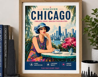 Discover Chicago Timeless Views Endless Possibilities Travel 8x10 Printable Wall Art Poster Decor