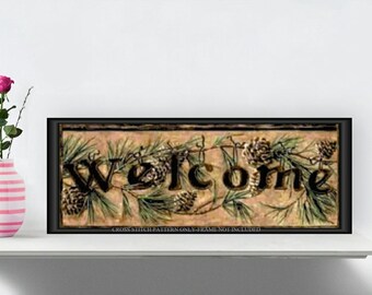 Rustic Welcome Printable Cross Stitch Pattern Pine Cones 184