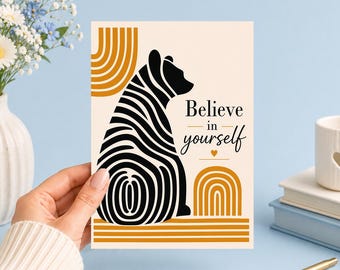 Believe in Yourself | Modern Bear Art | Printable 5x7 (Digital Download)Junk Journal, Ephemera, Scrapbook, Collage, Card Making