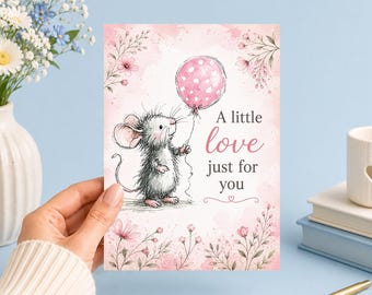 A Little Love Just for You | Mouse Balloon | Printable 5x7 (Digital Download)Junk Journal, Ephemera, Scrapbook, Collage, Card Making