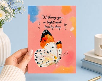 Wishing You a Light and Lovely Day | Butterfly | Printable 5x7 Art (Digital Download)Junk Journal, Ephemera, Scrapbook, Collage, Card Making