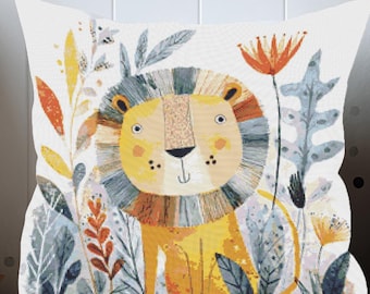 Lion Cross Stitch Pattern PDF Jungle Nursery Animal Design for Pillow or Wall Art