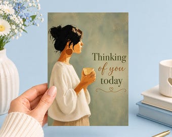Thinking of You Today | Woman Coffee Art | Printable 5x7 (Digital Download)Junk Journal, Ephemera, Scrapbook, Collage, Card Making