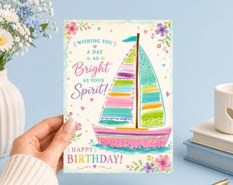 Wishing You A Day As Bright As Your Spirit Sailboat Birthday Printable 5x7 Art Junk Journal, Ephemera, Scrapbook, Collage, Card Making