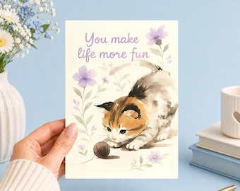 Kitten Floral Art : You Make Life More Fun (5x7 Digital Download) Junk Journal, Ephemera, Scrapbook, Collage, Card Making