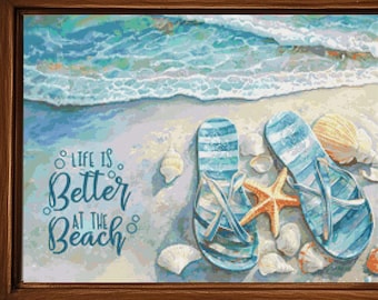 Beach Life Cross Stitch Pattern: Summer Flip Flops & Shells (PDF)