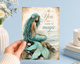 You Are Made of Magic | Mermaid | Printable 5x7 (Digital Download) Junk Journal, Ephemera, Scrapbook, Collage, Card Making,