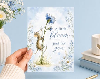 A Little Bloom Just for You | Mouse Flower | Printable 5x7 Art (Digital Download)Junk Journal, Ephemera, Scrapbook, Collage, Card Making