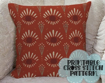 Bohemian Accent | Crystals and Eyes | Printable Cross Stitch Pattern Pillow Top or Tote Bag Front