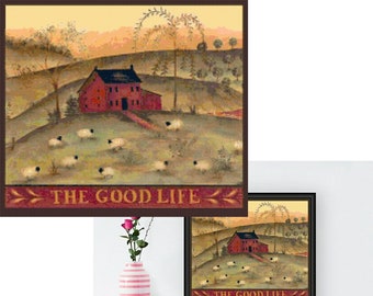 Primitive The Good Life Printable Cross Stitch Pattern Sheep Farm - Rustic Country Decor Embroidery Country Home Decor