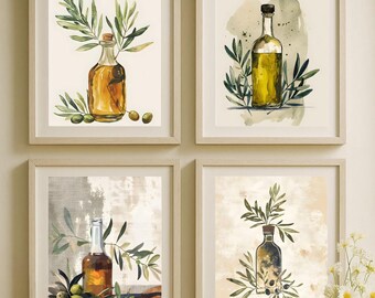 Olive Oil Kitchen Art Print Set: Rustic Mediterranean Decor (8x10 JPEGs + Midjourney Prompt)