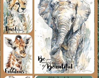 Safari Wild Animal Journaling Cards Scrapbooking Gift Tags and Card Making PDF Download