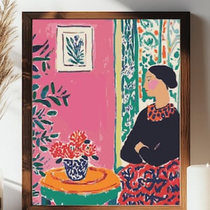 Patrón de punto de cruz "Mujer en la habitación" inspirado en Matisse (PDF imprimible)