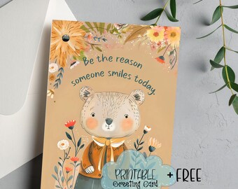 Printable Bear Greeting Card: Floral Gift Tags (Instant Download)