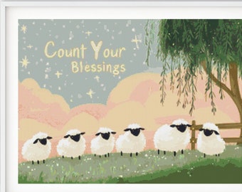 Sheep Cross Stitch Pattern: Pastoral Country Scene (PDF Pattern)