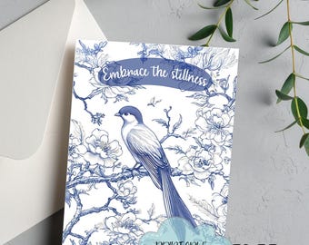 Blue Bird Greeting Card: Floral Embrace the Stillness Design (Digital Download)