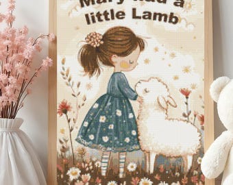 Mary Had a Little Lamb Cross Stitch Pattern, Nursery Rhyme (PDF)