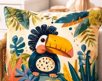 Jungle Nursery Pillow Cover Toucan Animal Decor 16x16