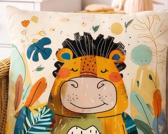 Hippo Nursery Pillow Cover: Animal, Jungle Kids Room Decor