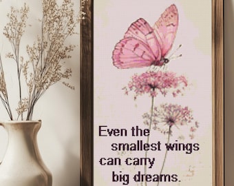 Pink Butterfly Cross Stitch Pattern: Vintage Floral Quote (PDF)