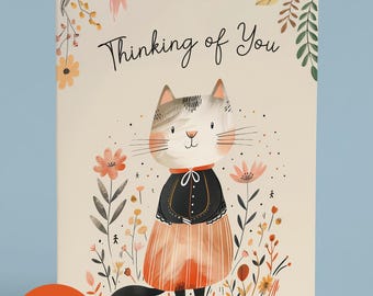 Thinking of You Cat Card | Floral Encouragement (Digital Download)
