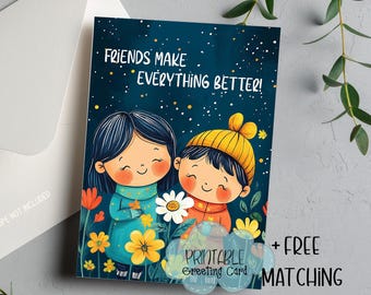 Cute Friendship Card Printable, Kids Art, Gift Tags (5x7 Instant Download)