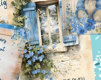 Blue Teddy Bear Floral Typography Cards Scrapbook Junk Journal Gift Tag Crafts