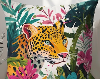 Leopard Jungle Throw Pillow Cover 18x18 Tropical Animal Home Decor Cushion