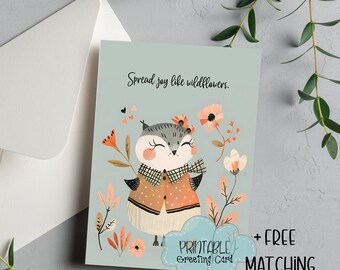 Woodland Animal Greeting Card: Wildflower Quote + Gift Tags (Digital Download)