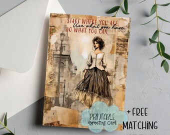 Vintage Woman Printable Greeting Card: Inspirational Parisian Design (Digital Download)