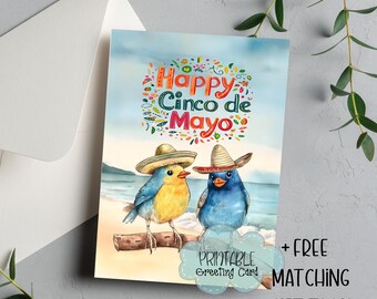 Cinco de Mayo Birds Greeting Card with Gift Tags (Instant Download)