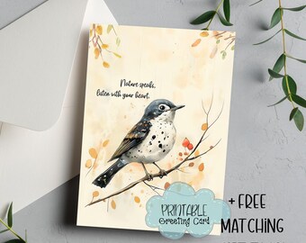 Watercolor Bird Greeting Card: Inspirational Quote, Gift Tags (Instant Download)