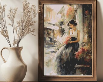 Elegant Woman Cross Stitch Pattern: Sunlit Street Scene (PDF Download)