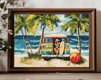 Retro Surf Van Cross Stitch Pattern: Summer Beach Scene (Printable PDF)
